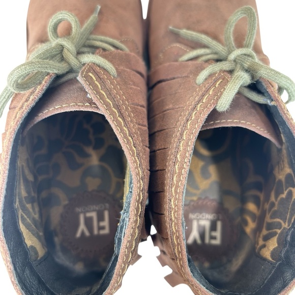 Fly London Yank Fringe Ankle Boot Lace Up Booties Brown SUEDE Size 40 US 9 / 9.5 - Picture 15 of 16
